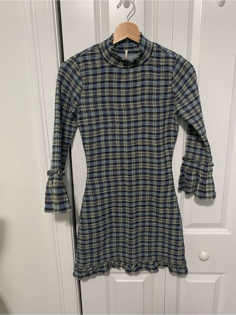 NWT Free People Autumn Chill Plaid Smocked Dress